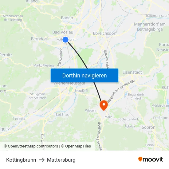 Kottingbrunn to Mattersburg map