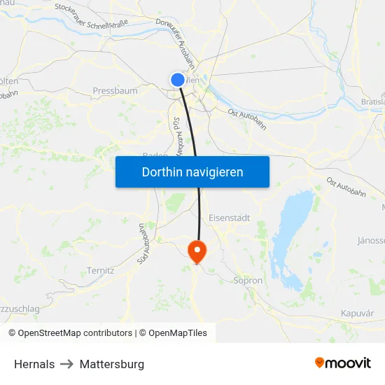 Hernals to Mattersburg map