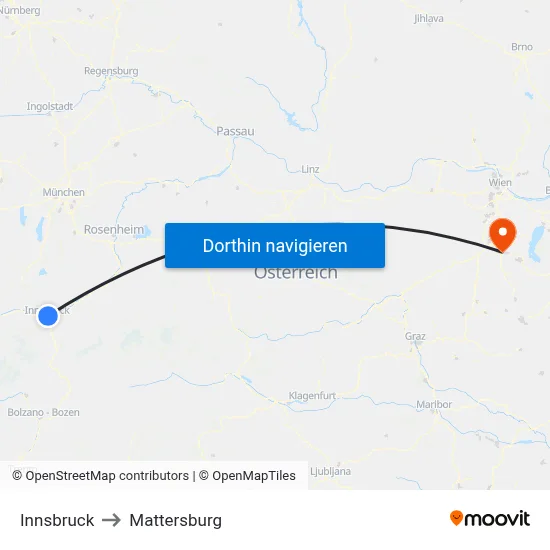 Innsbruck to Mattersburg map