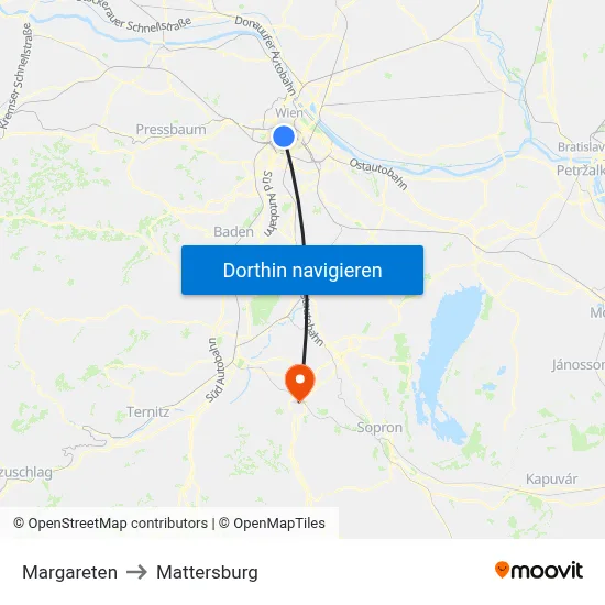Margareten to Mattersburg map