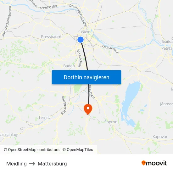 Meidling to Mattersburg map