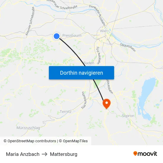 Maria Anzbach to Mattersburg map