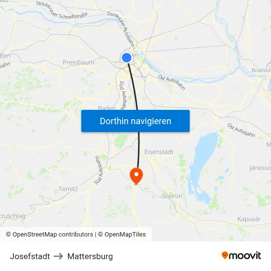 Josefstadt to Mattersburg map