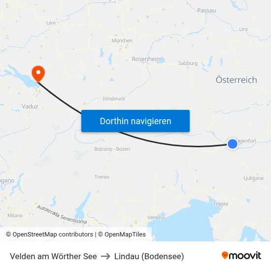 Velden am Wörther See to Lindau (Bodensee) map