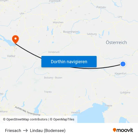 Friesach to Lindau (Bodensee) map