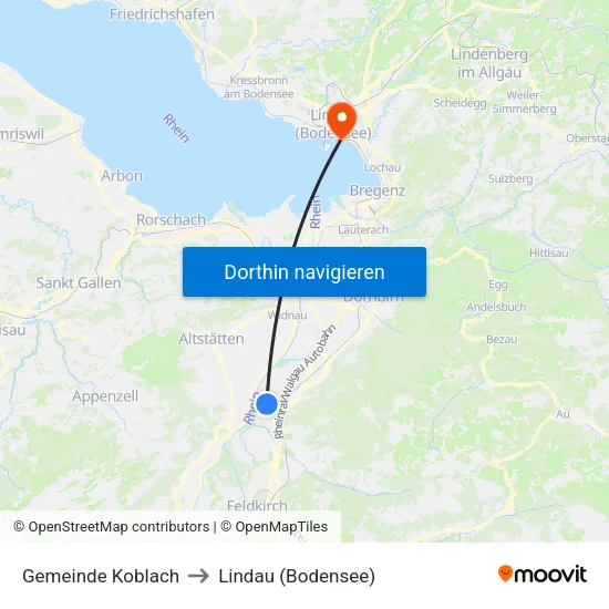 Gemeinde Koblach to Lindau (Bodensee) map
