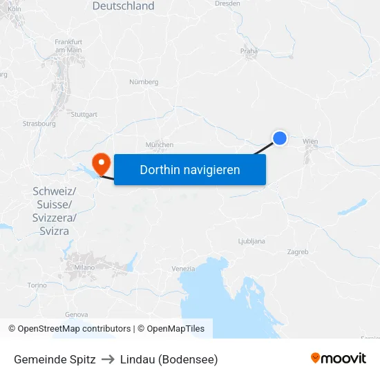 Gemeinde Spitz to Lindau (Bodensee) map