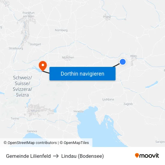 Gemeinde Lilienfeld to Lindau (Bodensee) map