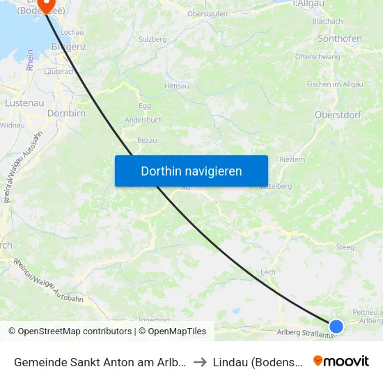 Gemeinde Sankt Anton am Arlberg to Lindau (Bodensee) map