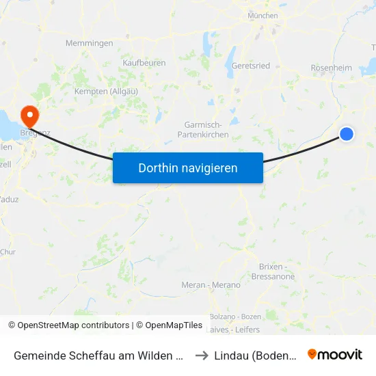 Gemeinde Scheffau am Wilden Kaiser to Lindau (Bodensee) map