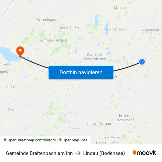 Gemeinde Breitenbach am Inn to Lindau (Bodensee) map
