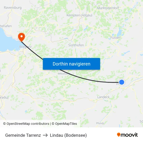 Gemeinde Tarrenz to Lindau (Bodensee) map
