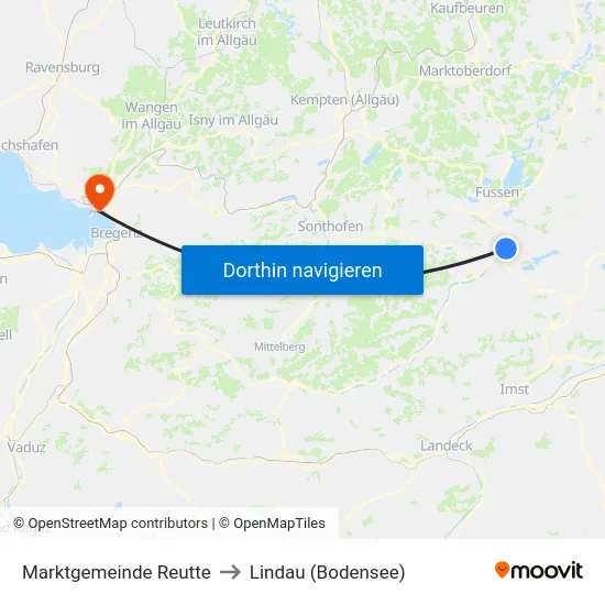 Marktgemeinde Reutte to Lindau (Bodensee) map