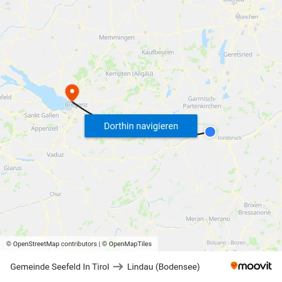 Gemeinde Seefeld In Tirol to Lindau (Bodensee) map