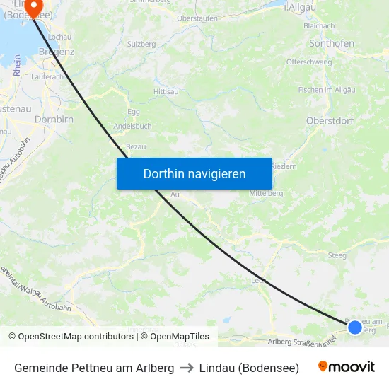 Gemeinde Pettneu am Arlberg to Lindau (Bodensee) map