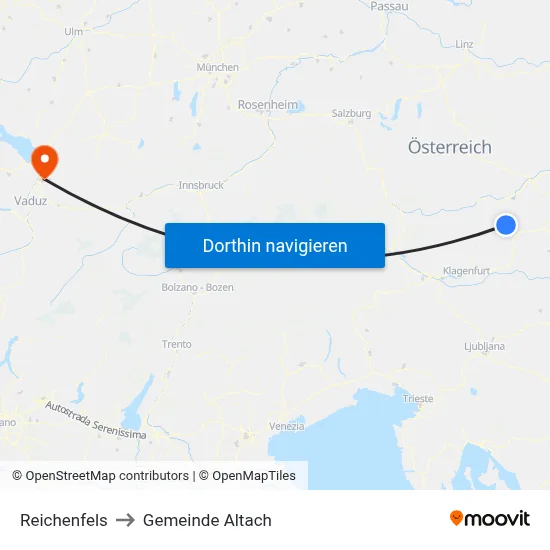 Reichenfels to Gemeinde Altach map