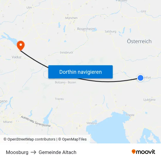 Moosburg to Gemeinde Altach map