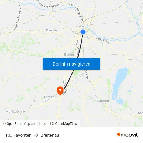 10., Favoriten to Breitenau map
