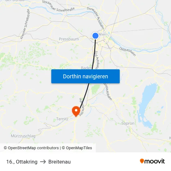 16., Ottakring to Breitenau map
