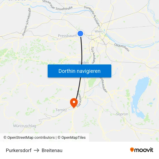 Purkersdorf to Breitenau map