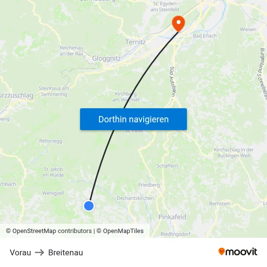 Vorau to Breitenau map
