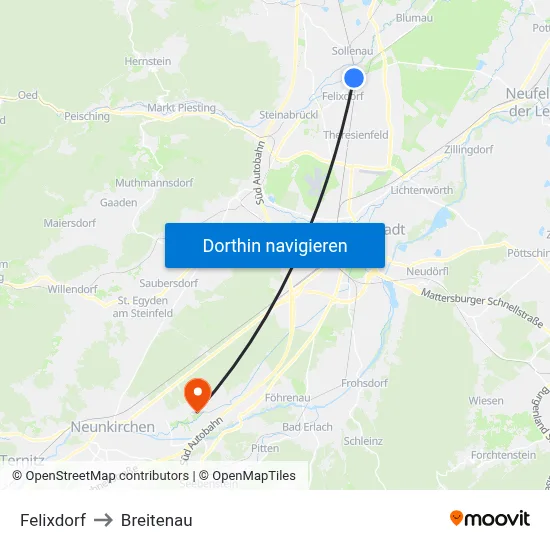 Felixdorf to Breitenau map