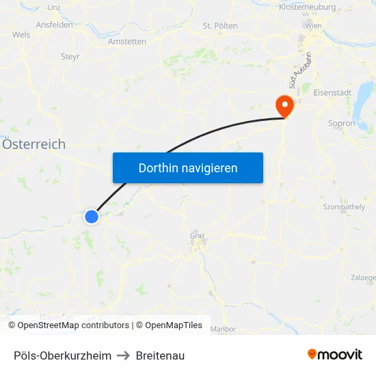 Pöls-Oberkurzheim to Breitenau map