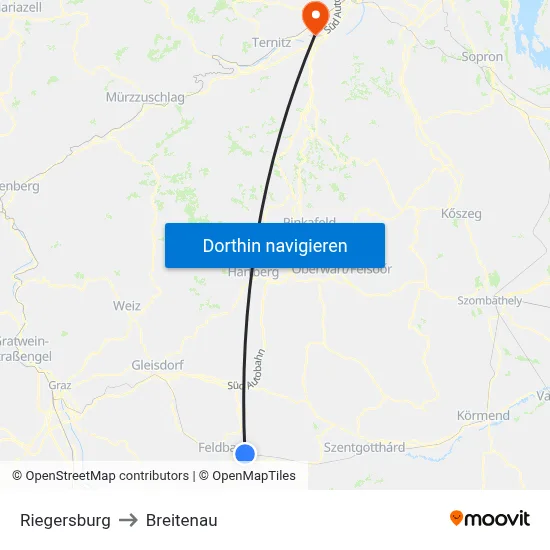 Riegersburg to Breitenau map
