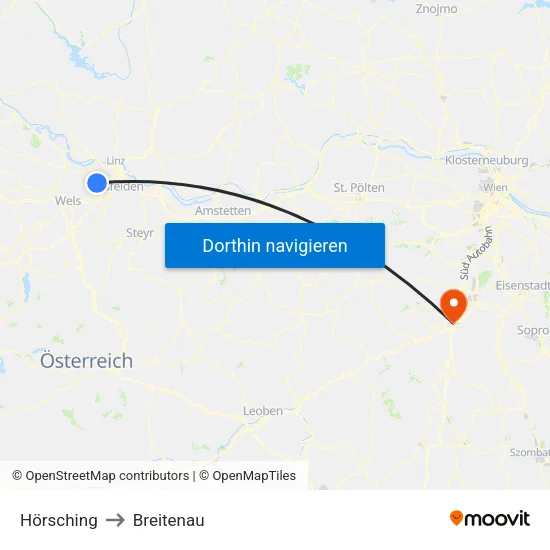 Hörsching to Breitenau map