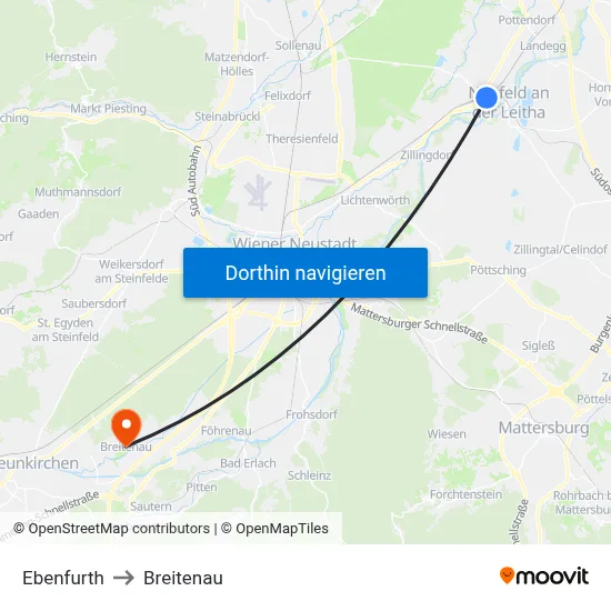 Ebenfurth to Breitenau map