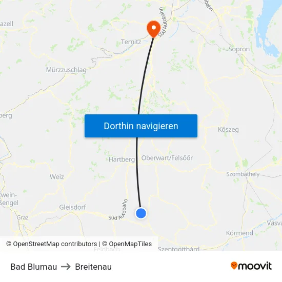 Bad Blumau to Breitenau map