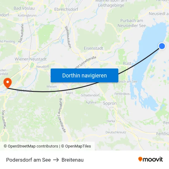 Podersdorf am See to Breitenau map