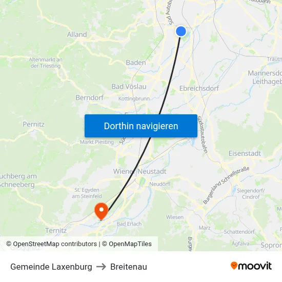 Gemeinde Laxenburg to Breitenau map