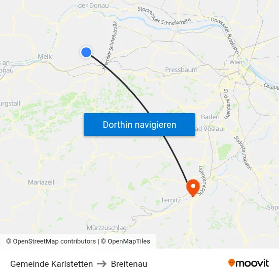 Gemeinde Karlstetten to Breitenau map