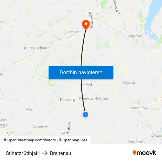 Stinatz/Stinjaki to Breitenau map