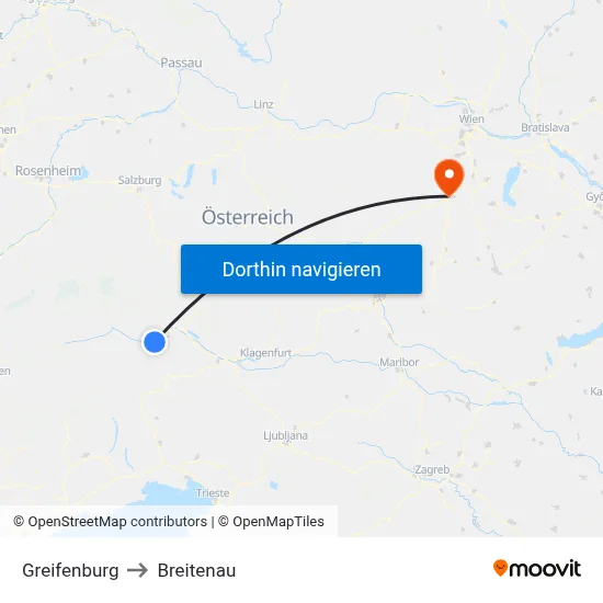 Greifenburg to Breitenau map