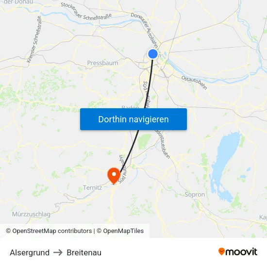 Alsergrund to Breitenau map