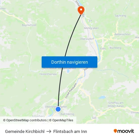 Gemeinde Kirchbichl to Flintsbach am Inn map