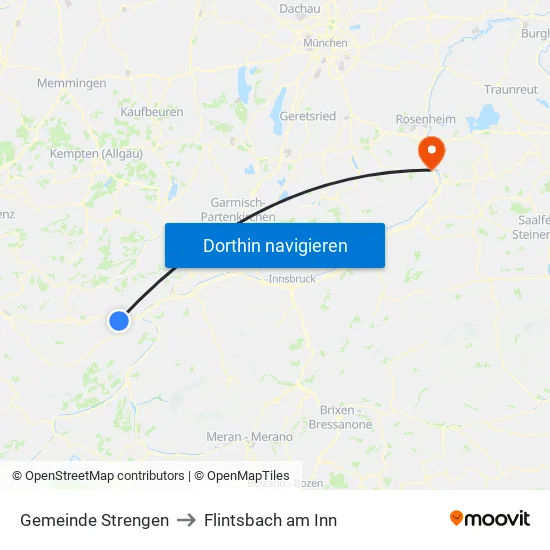 Gemeinde Strengen to Flintsbach am Inn map