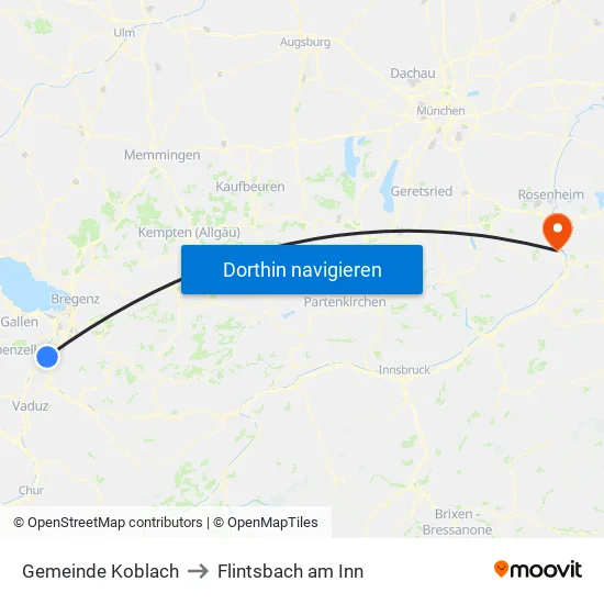 Gemeinde Koblach to Flintsbach am Inn map