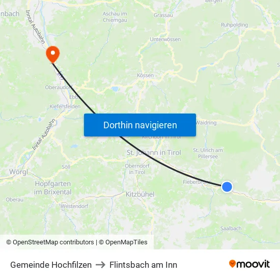 Gemeinde Hochfilzen to Flintsbach am Inn map