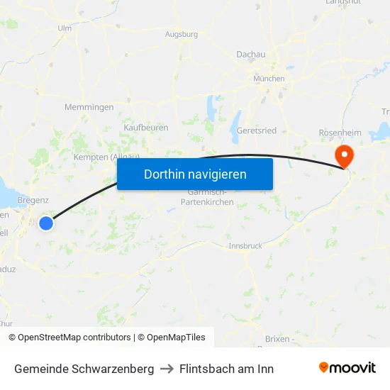 Gemeinde Schwarzenberg to Flintsbach am Inn map