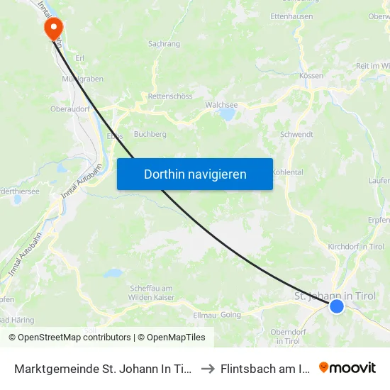 Marktgemeinde St. Johann In Tirol to Flintsbach am Inn map