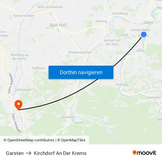 Garsten to Kirchdorf An Der Krems map