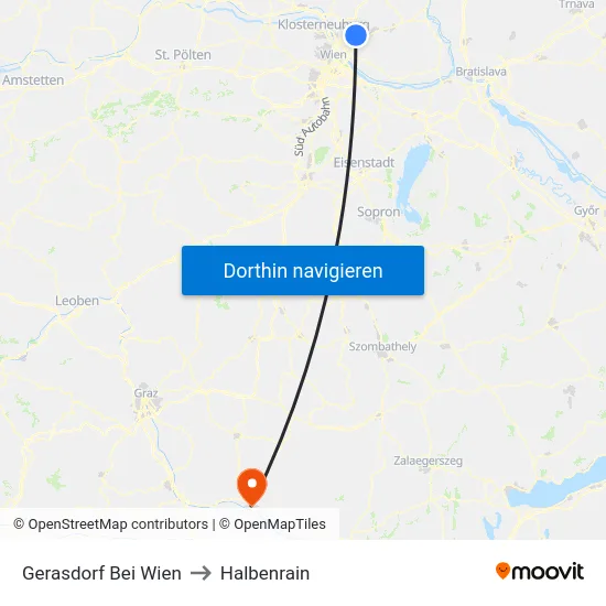 Gerasdorf Bei Wien to Halbenrain map