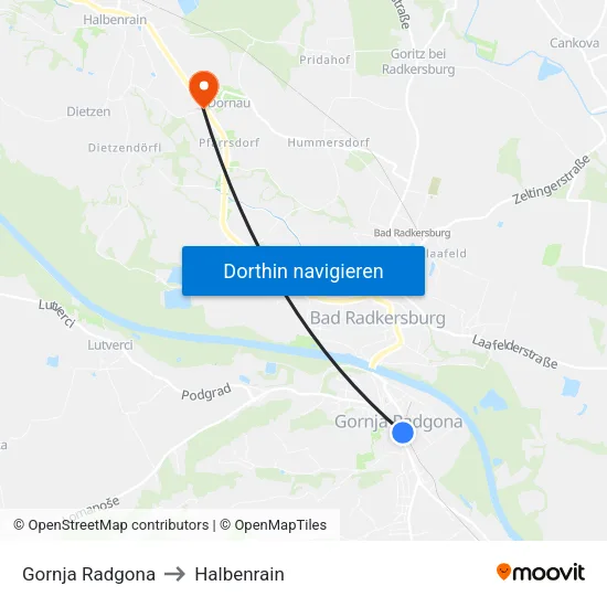 Gornja Radgona to Halbenrain map