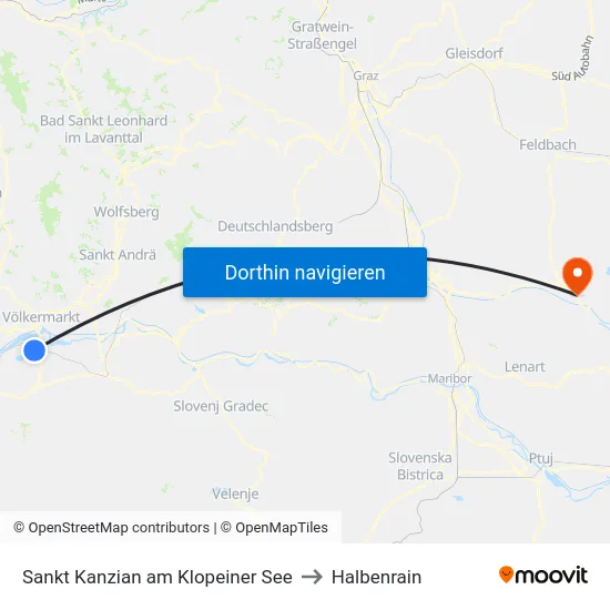 Sankt Kanzian am Klopeiner See to Halbenrain map