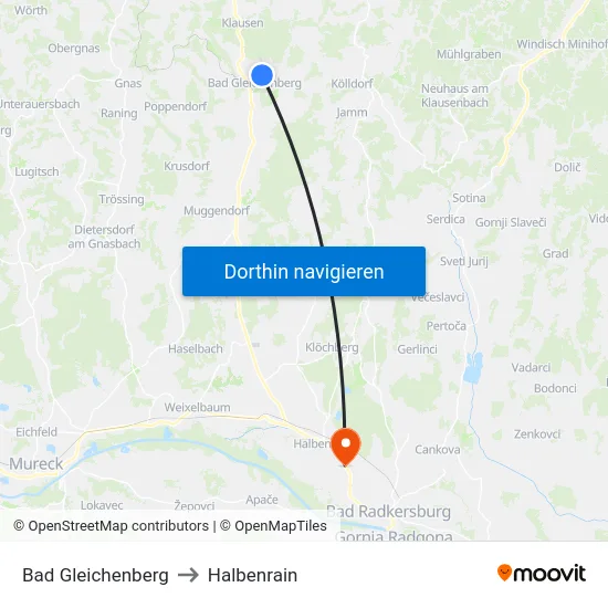 Bad Gleichenberg to Halbenrain map