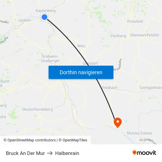 Bruck An Der Mur to Halbenrain map