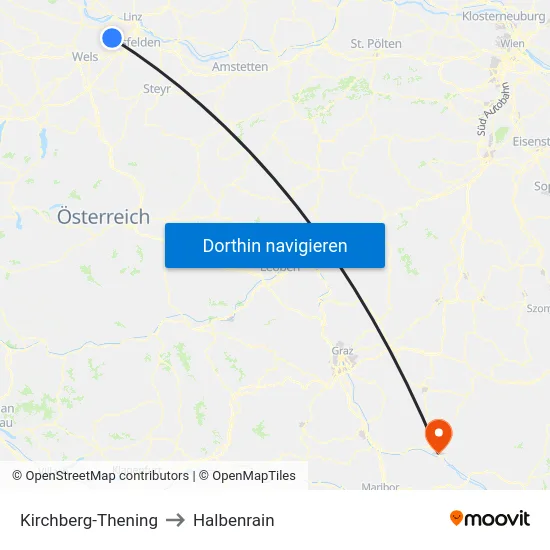 Kirchberg-Thening to Halbenrain map